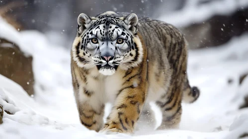 Tiger Walking in Snow