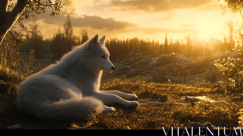 AI ART Resting Wolf at Sunset