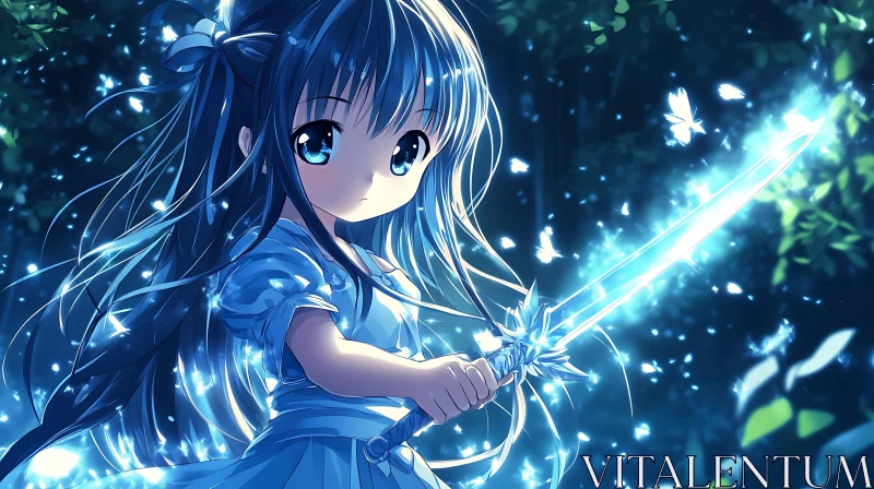 AI ART Magical Sword-Wielding Anime Girl in Enchanted Forest