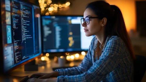 Programmer Woman Working on Computer Code
