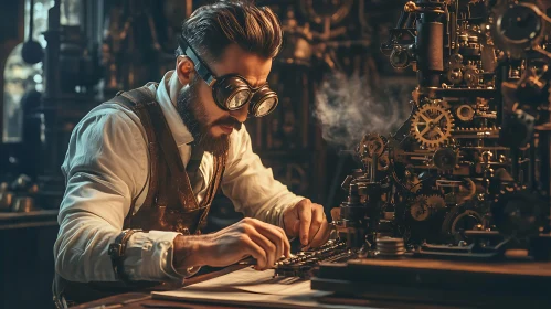 Man with Goggles and Steampunk Device