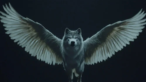 Mystical Winged Wolf on Dark Backdrop