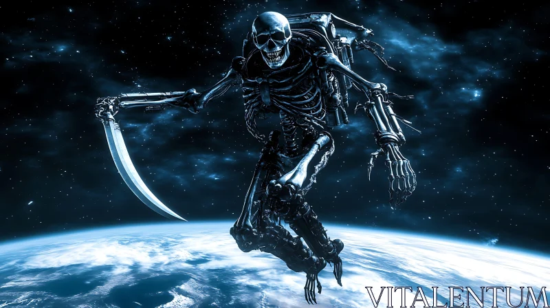 AI ART Otherworldly Skeleton Above the Globe