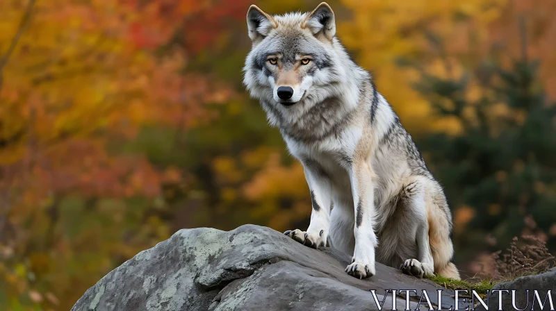 Wild Wolf Portrait in Fall AI Image