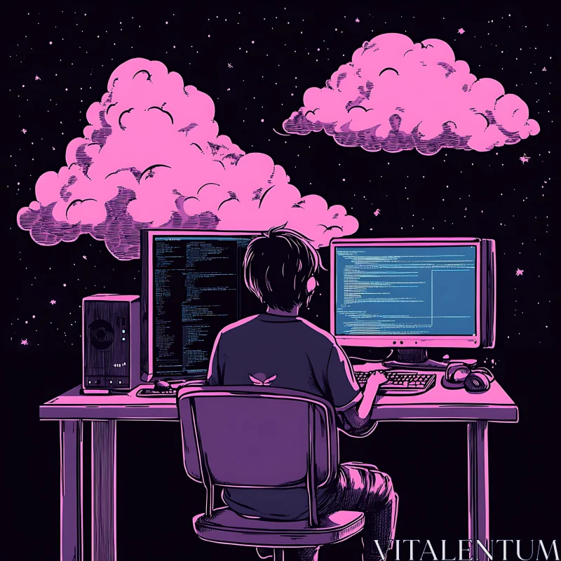 Coding Under Pink Clouds AI Image