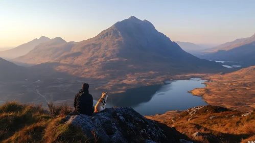 Scenic Mountain Landscape with Dog