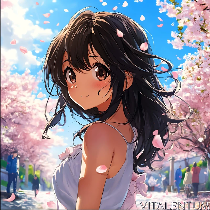 Cherry Blossoms and Anime Girl in Spring AI Image