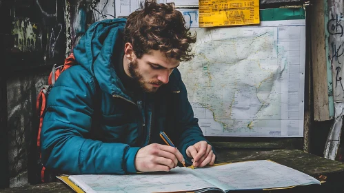 Traveler Charts Course on Detailed Map