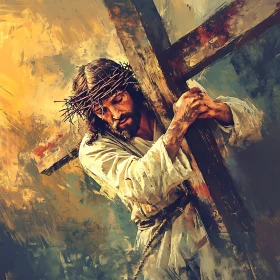 Religious Figure with Cross Artwork