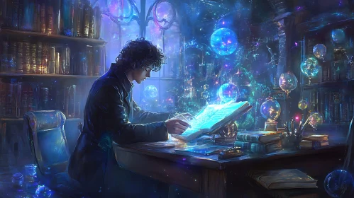 Sorcerer's Study: Illuminated Book and Orbs