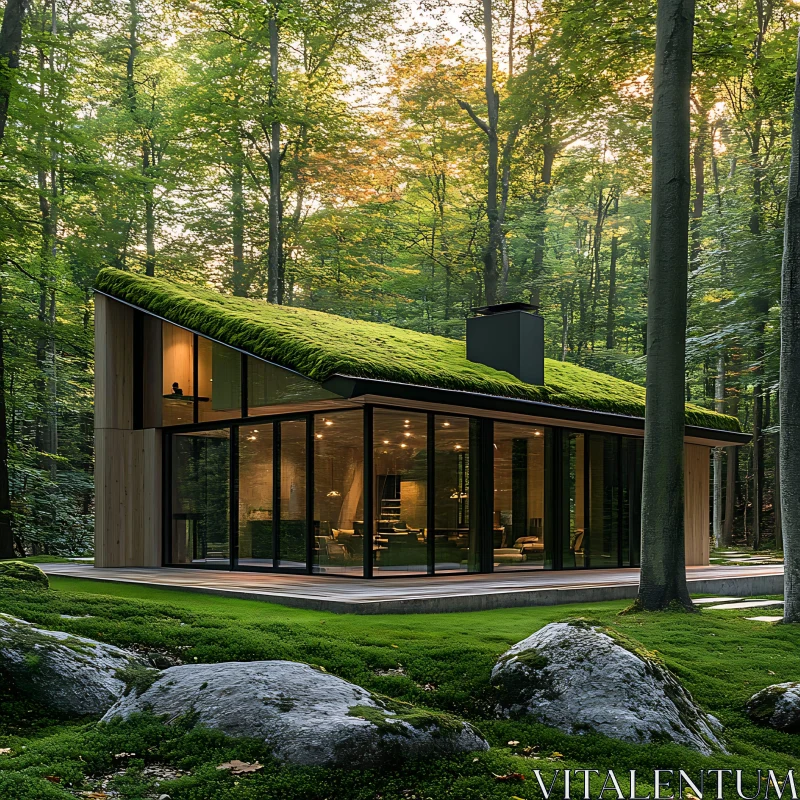 Green Roof House in the Forest AI Image