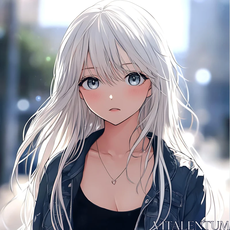 Expressive White-Haired Anime Girl with Blue Eyes AI Image