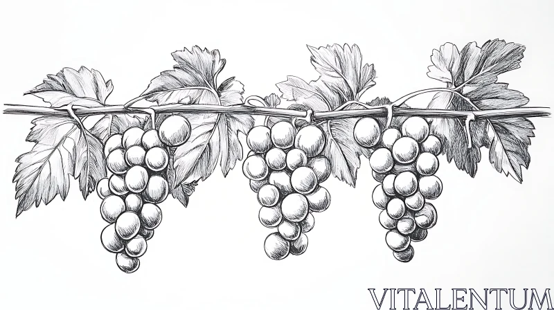 Monochrome Grapevine Art: Detailed Fruit Drawing AI Image