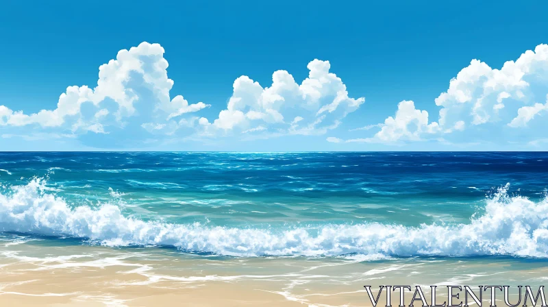 AI ART Seascape with Waves and Clouds