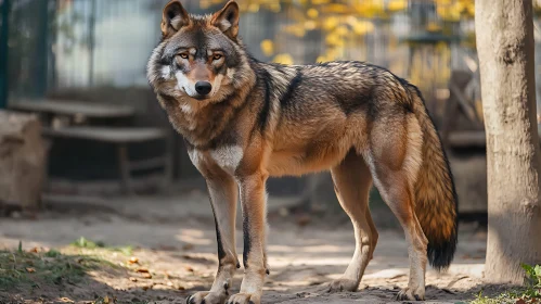 Standing Wolf in a Forest