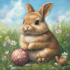 Springtime Bunny in a Flower Meadow