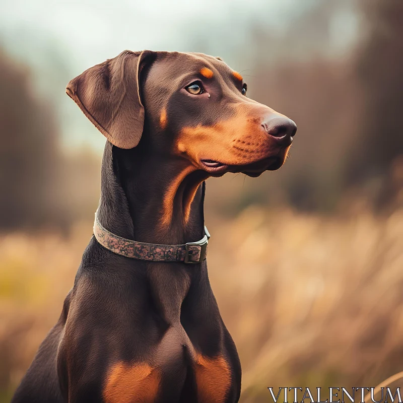 Elegant Doberman with Collar in Nature AI Image