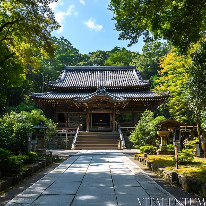 Japanese Temple Amidst Nature AI Image