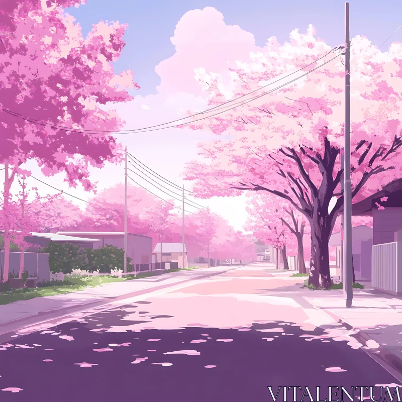 Pink Cherry Blossoms Urban Spring AI Image