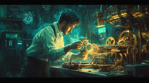 Mechanical Gears Assembly in Workshop