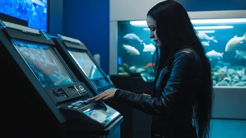 Arcade Gaming with Fish Tank Backdrop