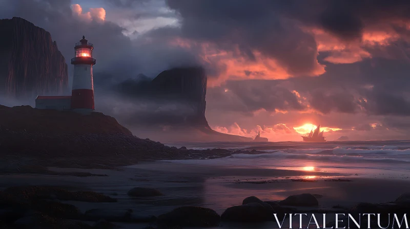 AI ART Beacon of Hope: Lighthouse at Dusk