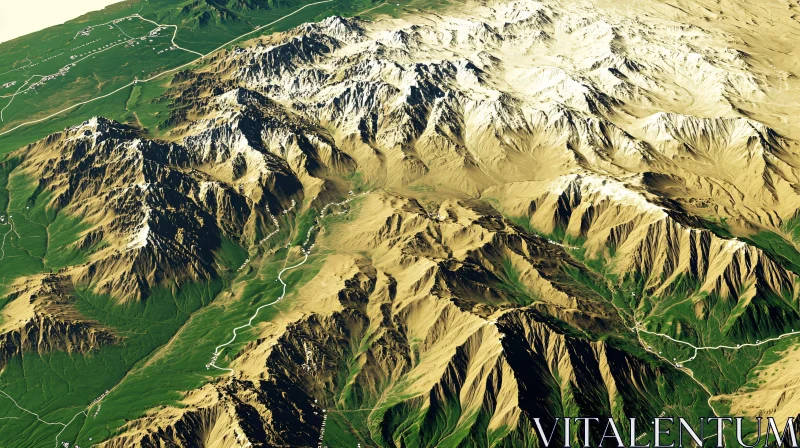 Snowy Peaks and Green Valleys Landscape AI Image