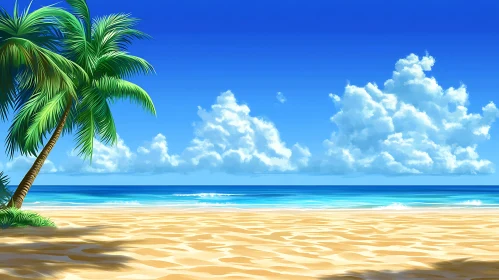 Seaside Bliss: Palm Tree on Sandy Beach