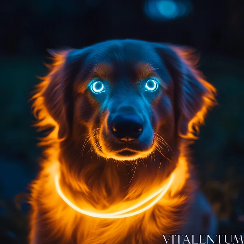 Neon Dog Portrait in the Dark AI Image