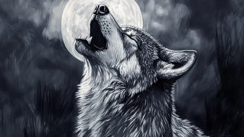 Monochrome Wolf and Moon Art