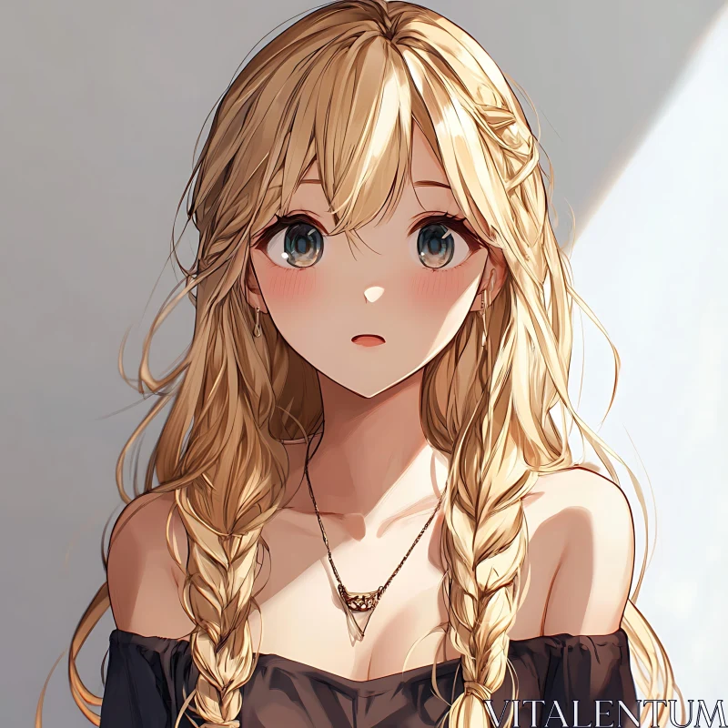 Anime Portrait of Blonde Girl with Braids AI Image