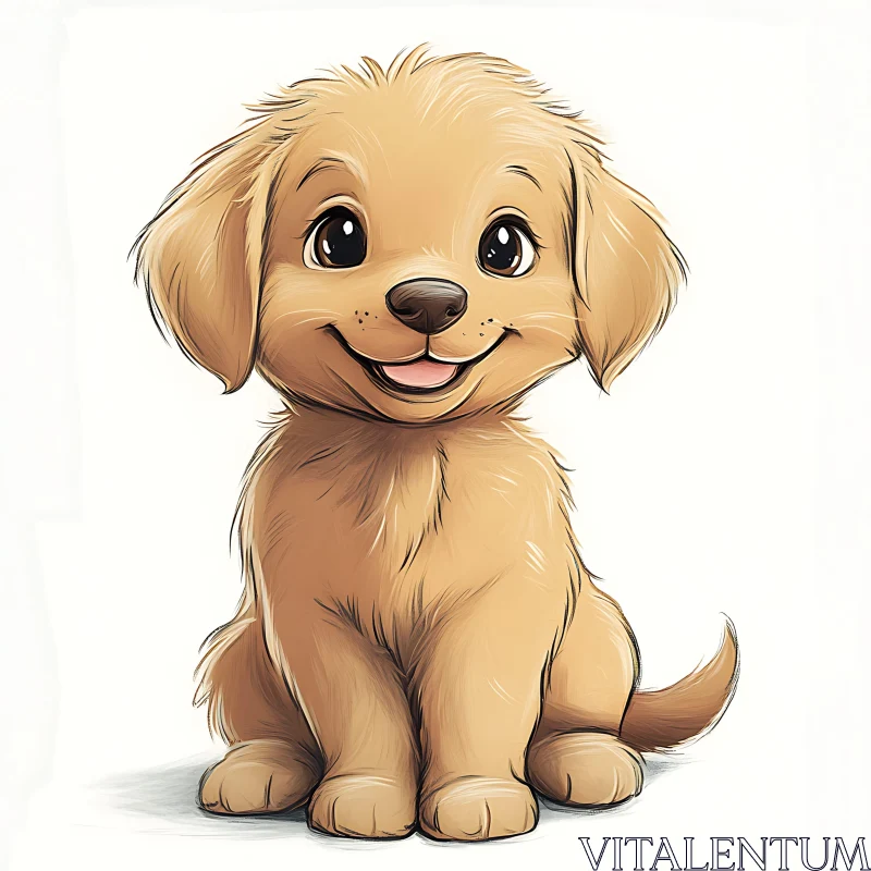 Cute Cartoon Puppy with Joyful Expression AI Image