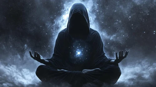 Hooded Figure Meditating in Space