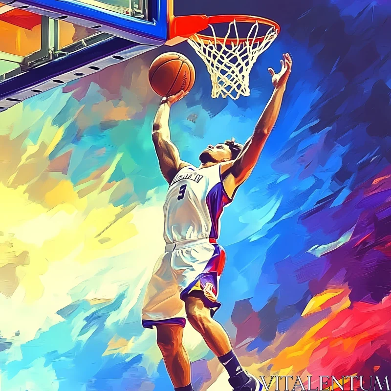 AI ART Dynamic Basketball Dunk Art: Capturing Sport's Agility AI Generated Image