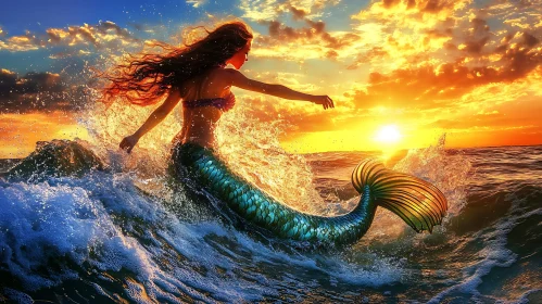 Ocean's Daughter: A Mermaid's Sunset Journey