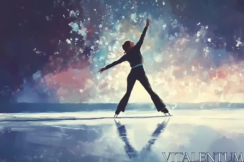 Elegant Ice Skating Silhouette Amidst Cosmic Backdrop AI Generated Picture AI Image