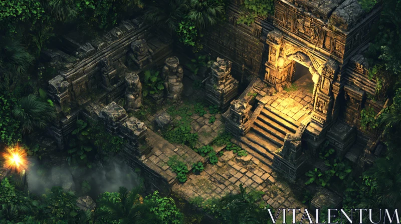 Ancient Stone Ruins in Overgrown Jungle AI Image