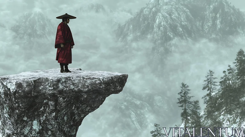 AI ART Red Robe on Snowy Peak