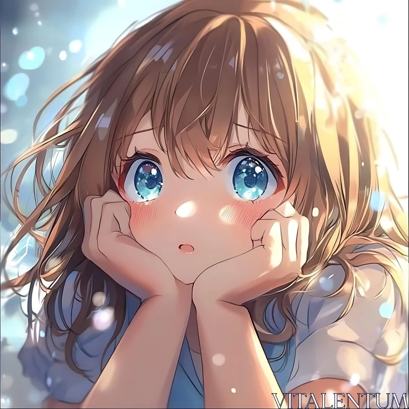 Contemplative Anime Girl with Bokeh Background AI Image