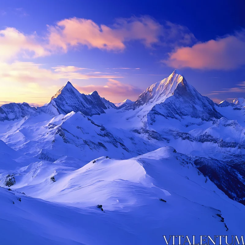 Snowy Peaks at Sunset AI Image