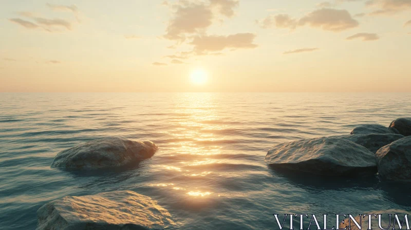 Golden Sunset Over Serene Sea AI Image