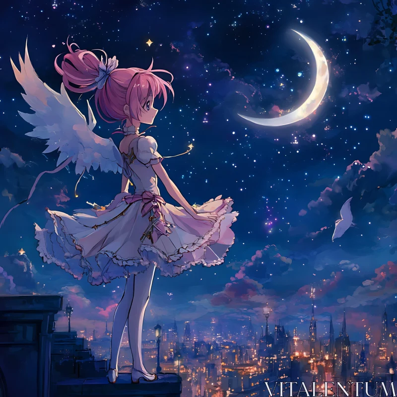 Magical Moonlit Night in Anime City AI Image