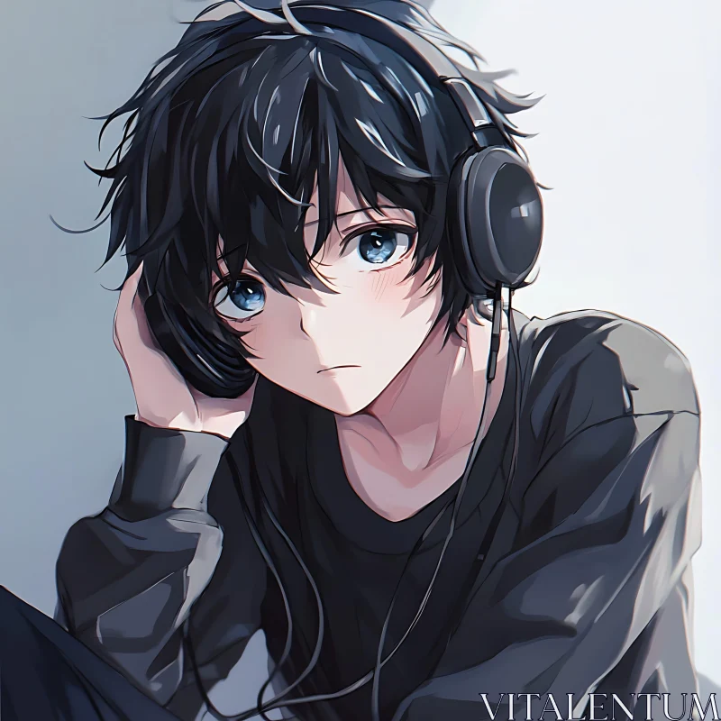 Youthful Anime Character in Deep Thought AI Image