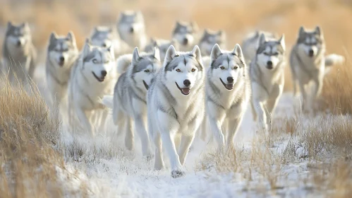 Siberian Huskies in Winter Landscape