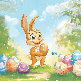 Whimsical Easter Bunny and Colorful Eggs