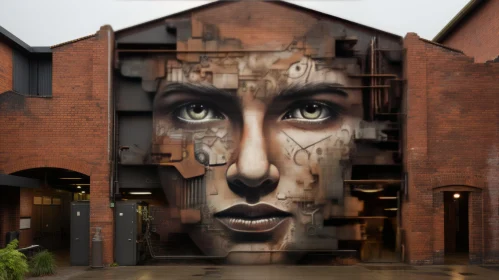 Graffiti Mural on Warehouse Wall - Industrial Futurism