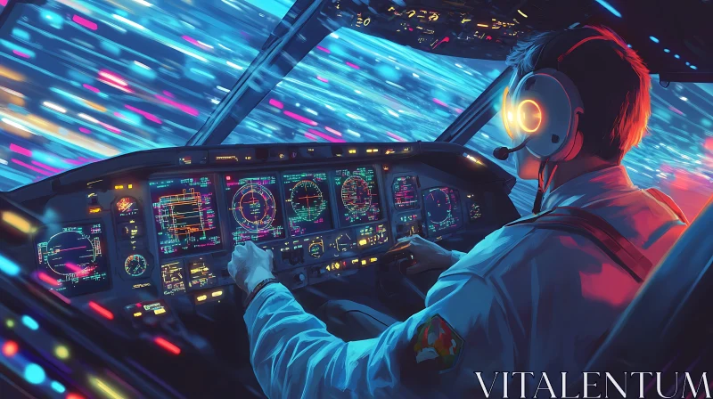 AI ART Neon Flight: A Pilot's Journey