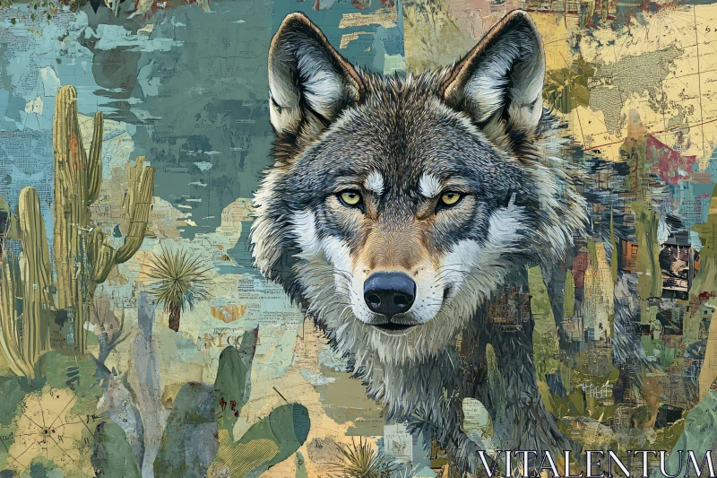 AI ART Desert Wolf Collage