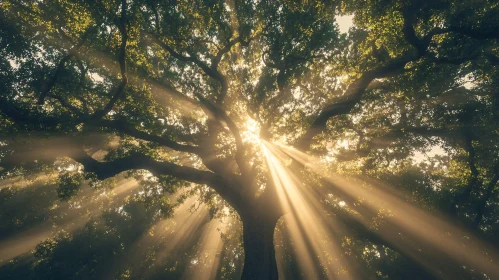 Sunlit Tree in the Heart of a Forest