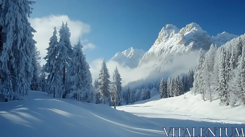 Winter Mountain Scenery with Snow Covered Trees AI Image